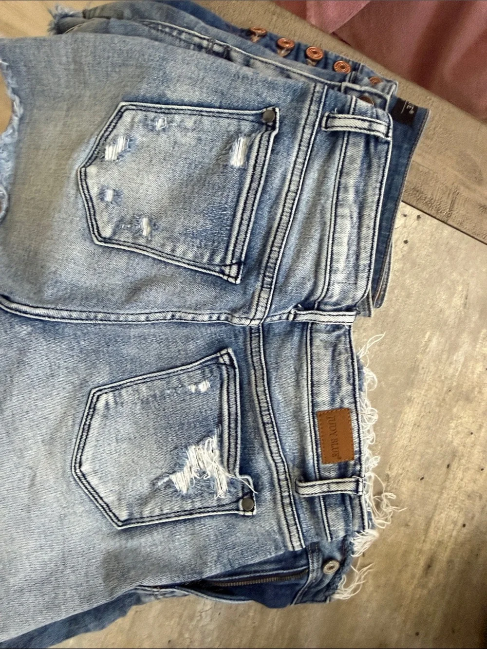 Judy Blue Light Blue Distressed Denim Shorts - Picture 3 of 3